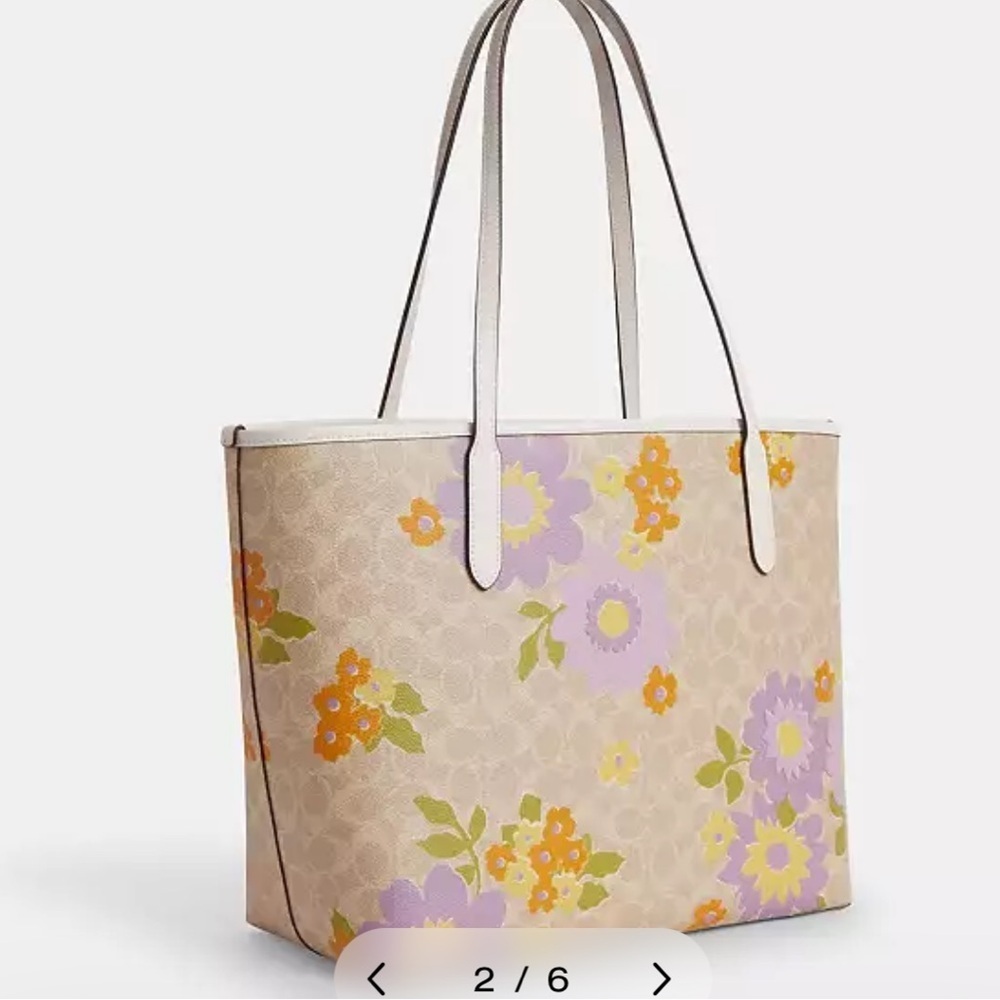 New Coach Floral Tote Bag City Tote Bag In Signature Canvas With Floral Print - Picture 5 of 12